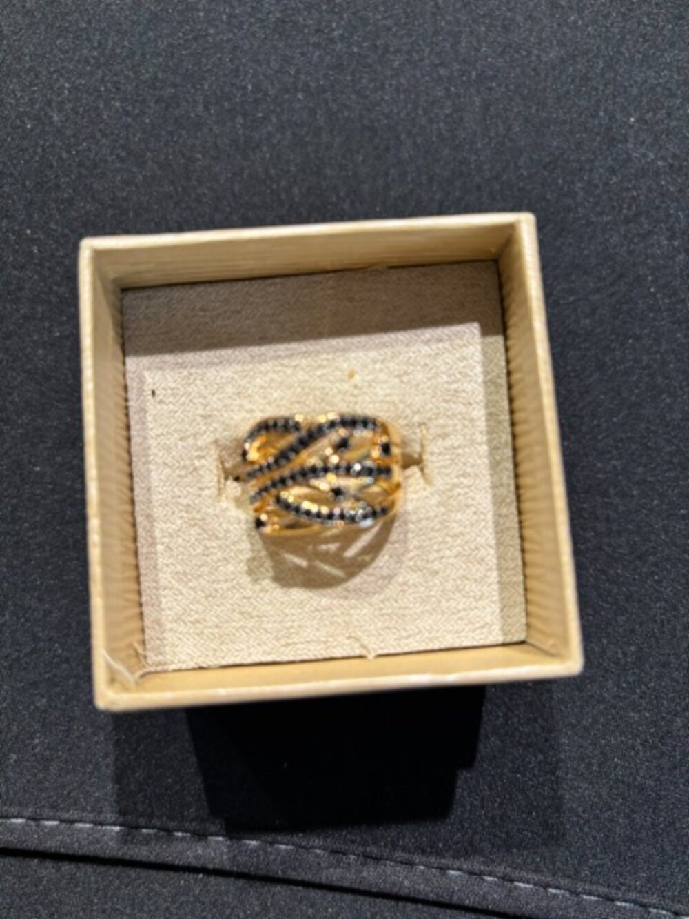 Sterling silver Gold Tone Spinel Ring with Black Stones